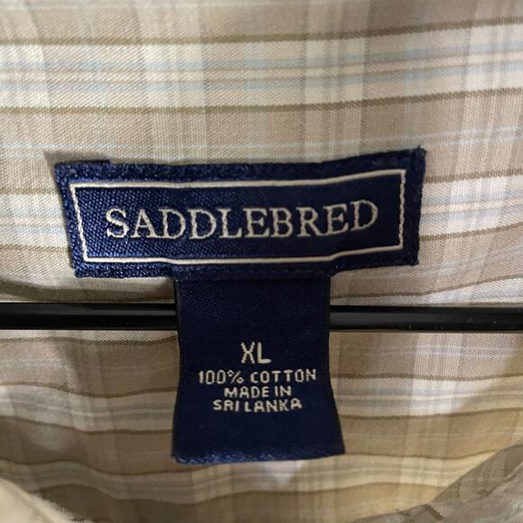 Saddlebred Beige Plaid Long Sleeve Button Up Shirt Men’s XL 100% Cotton - Picture 8 of 9